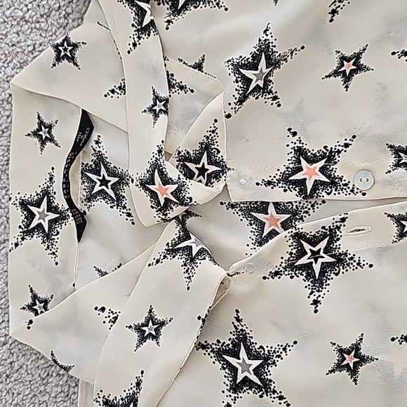 Zara Star Print Tie Neck Ruffle Sleeve Blouse - Picture 7 of 7